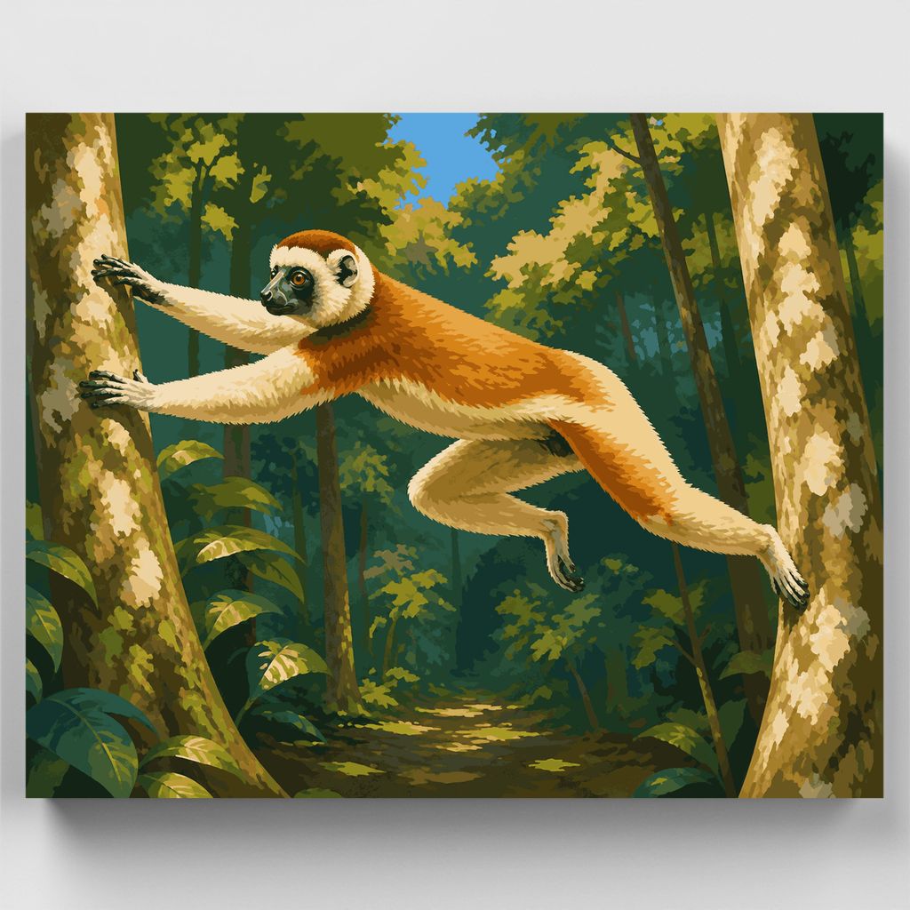 Sifaca en pleno salto - Kit de pintura por números — Estándar
