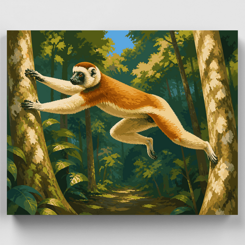 Sifaka Mid-Leap - Paint by Numbers Kit