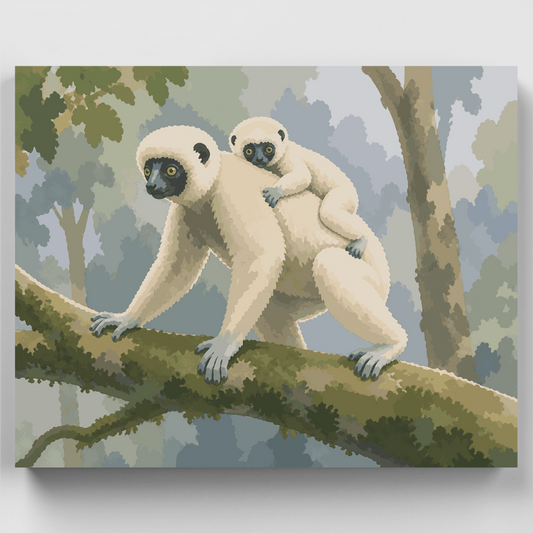 Sifaka Mother and Baby - Paint by Numbers Kit