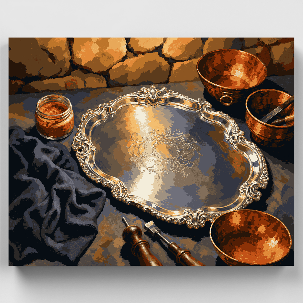 Kit de pintura por números - Bandeja de plata y cobre — Estándar