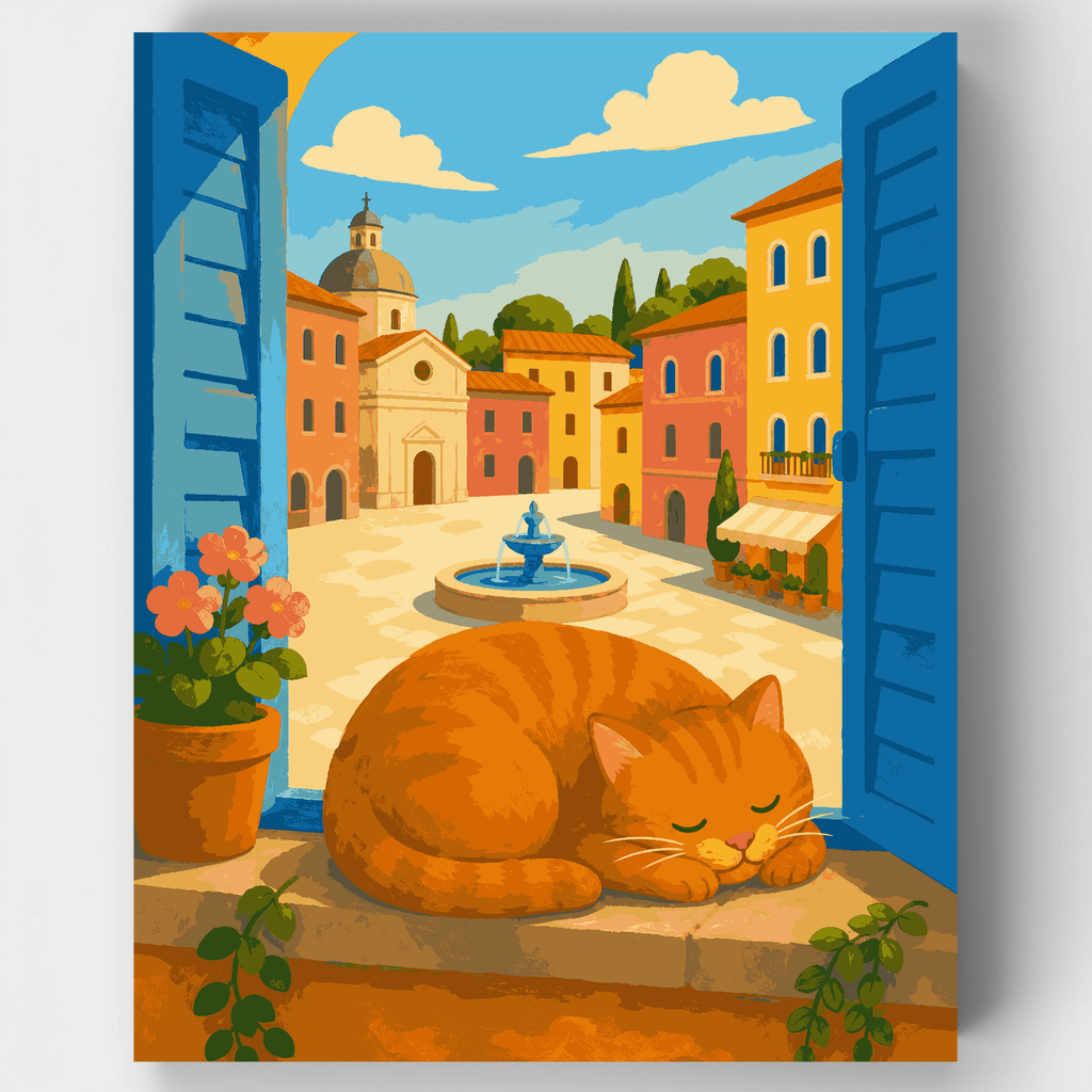 Gato durmiendo en Roma - Kit de pintura por números — Estándar