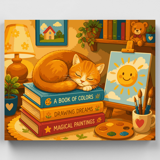 Sleepy Cat & Sunshine Painting - Paint by Numbers Kit