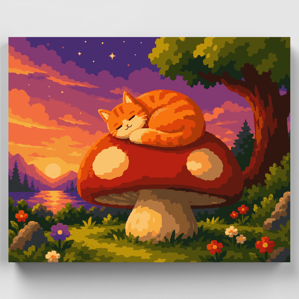 Kit de pintura por números: Gato champiñón somnoliento — Estándar