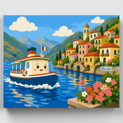 Smiling Ferry Bellagio - Paint by Numbers Kit