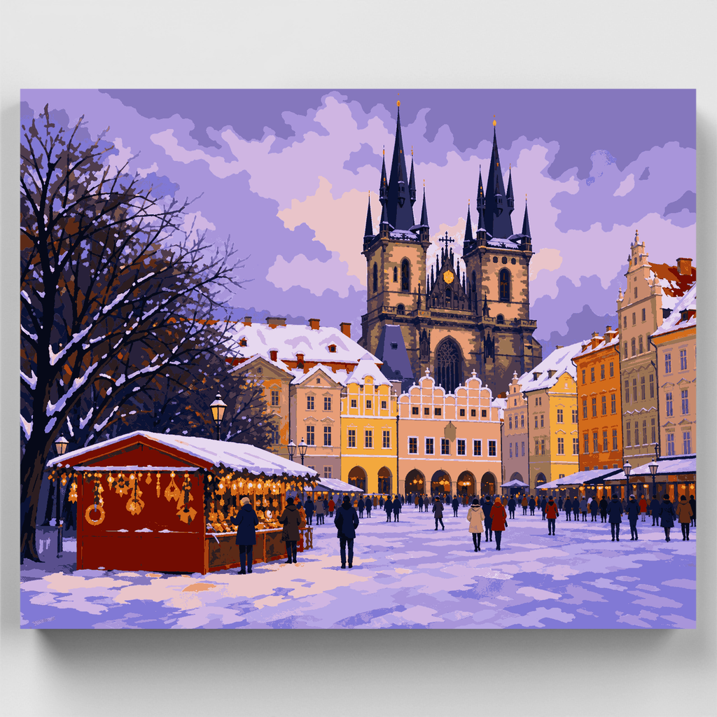 Plaza de la Iglesia de Týn nevada - Kit de pintura por números — Estándar