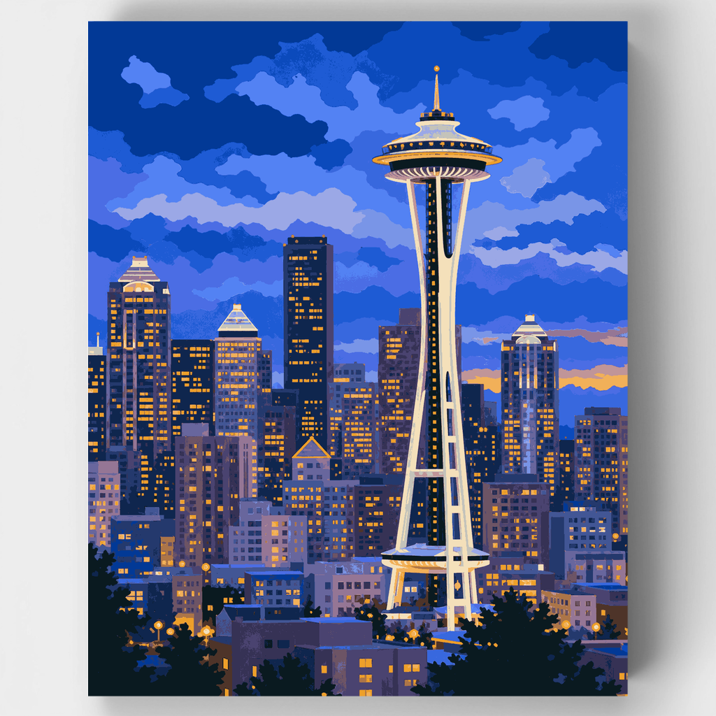 Space Needle Blue Hour - Paint by Numbers Kit