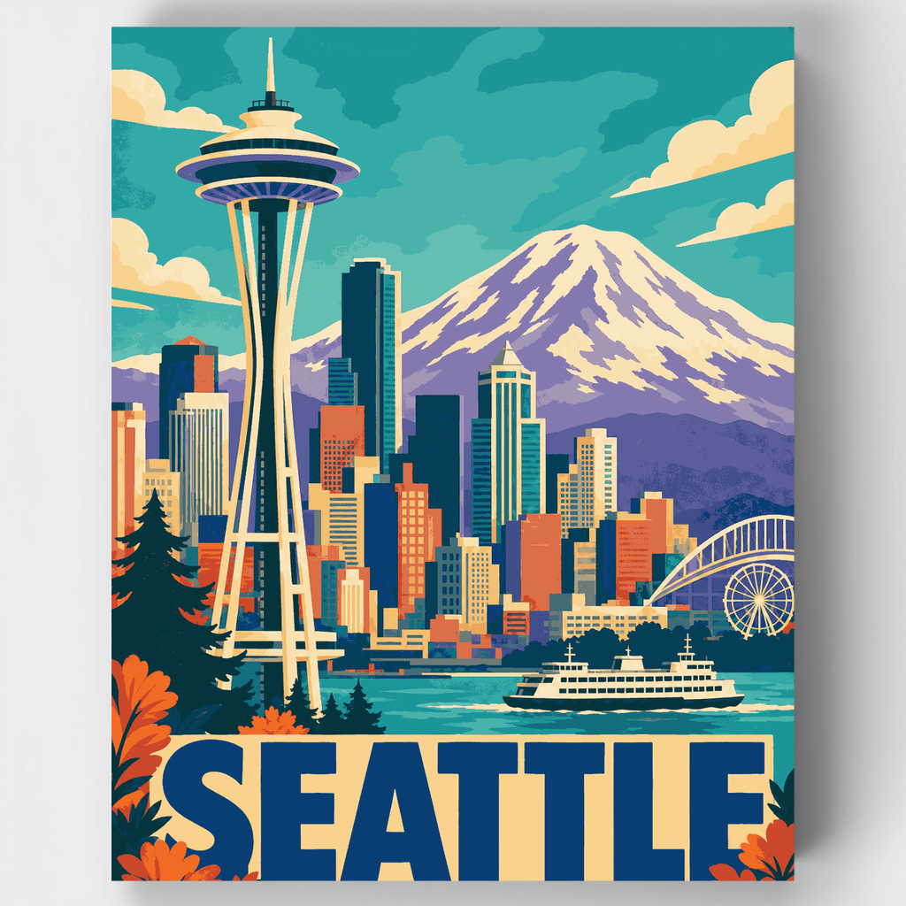 Kit de pintura por números: Horizonte de la Space Needle — Estándar