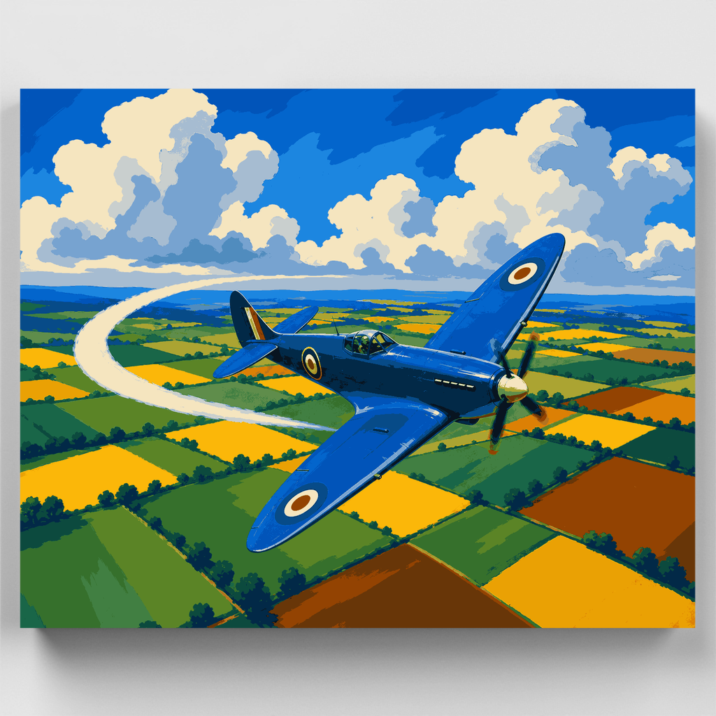 Spitfire Over Fields - Paint by Numbers Kit