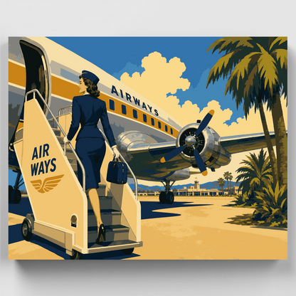 Stewardess Boarding Airliner - Paint by Numbers Kit