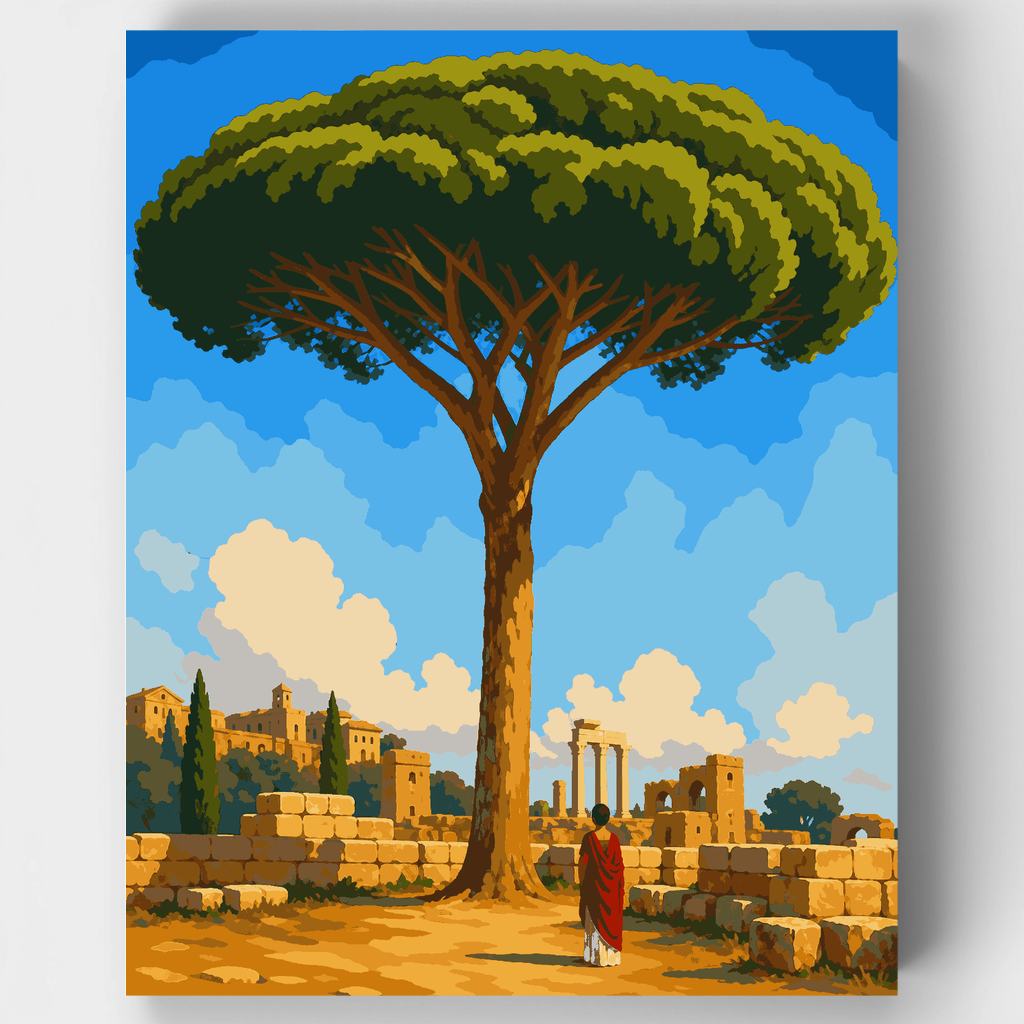 Ruinas de piedra y pinos - Kit de pintura por números — Estándar