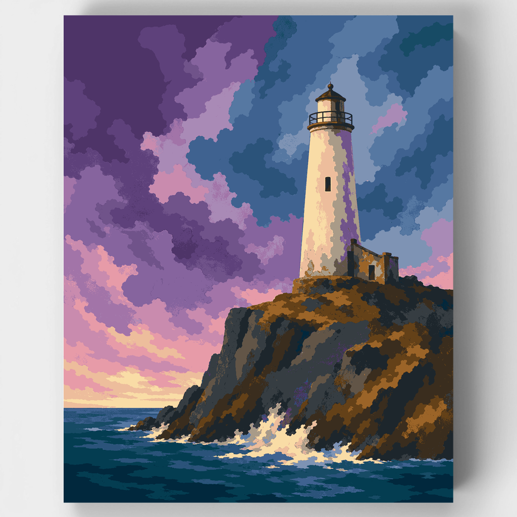 Kit de pintura por números: Faro en el acantilado bajo la tormenta — Estándar