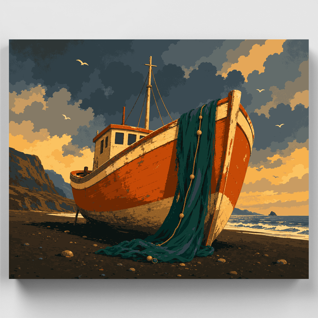 Stranded Fishing Boat - Paint by Numbers Kit