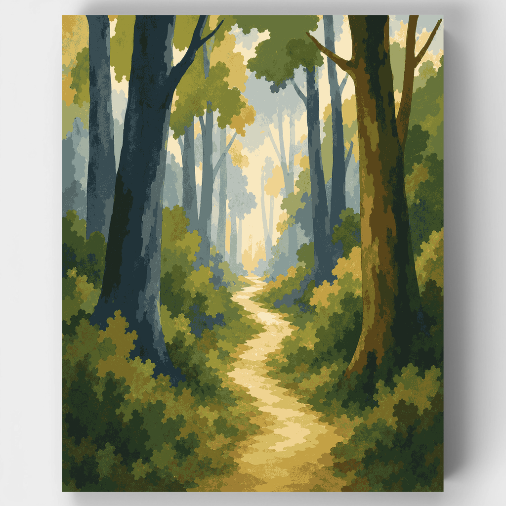 Sendero en el bosque iluminado por el sol - Kit de pintura por números — Estándar