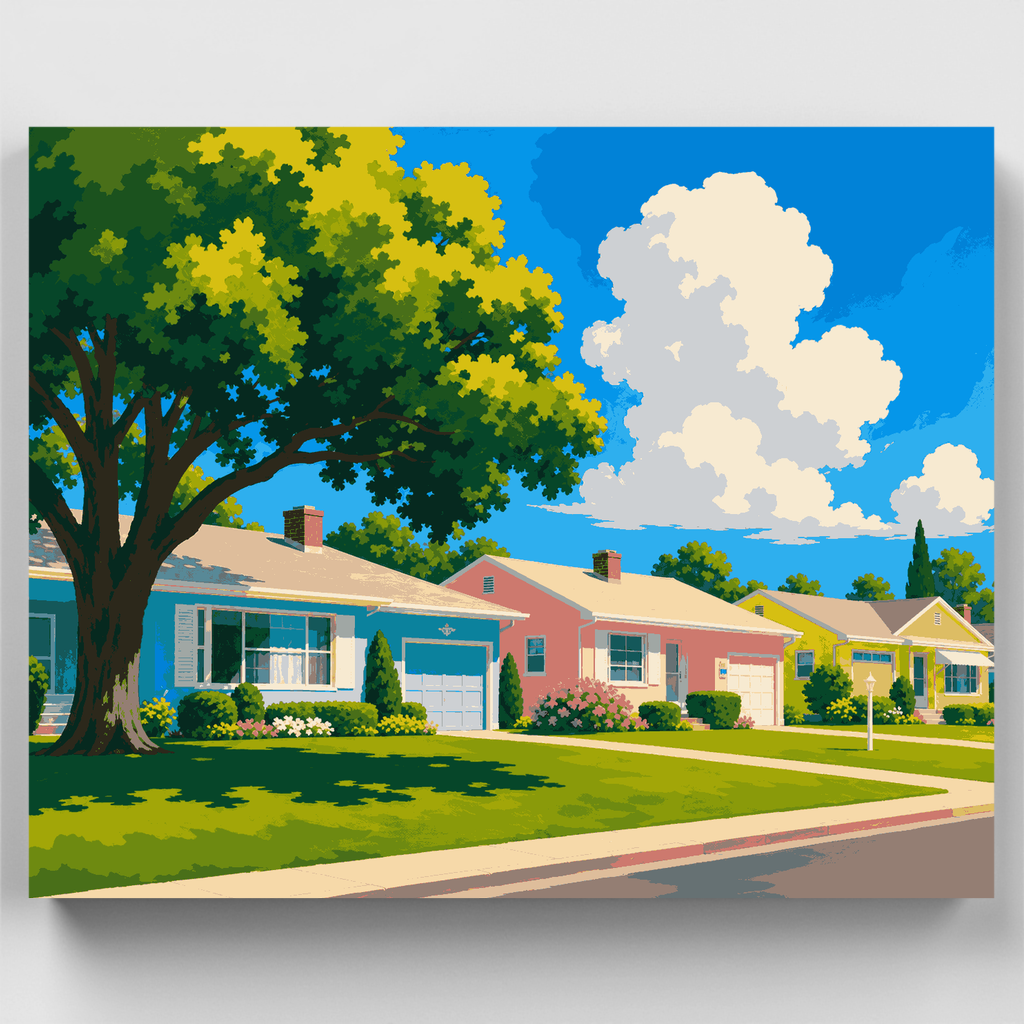 Calle suburbana soleada - Kit de pintura por números — Estándar