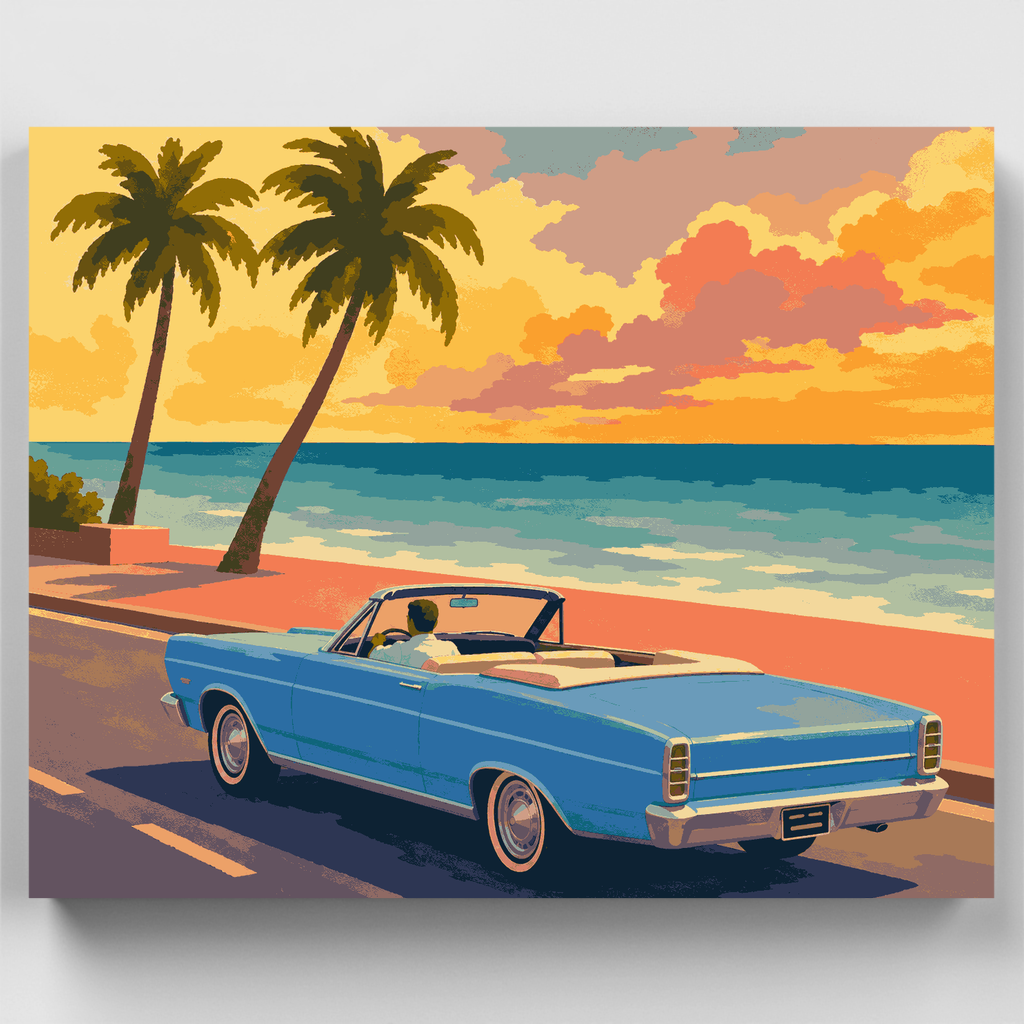 Kit de pintura por números - Crucero al atardecer en convertible — Estándar