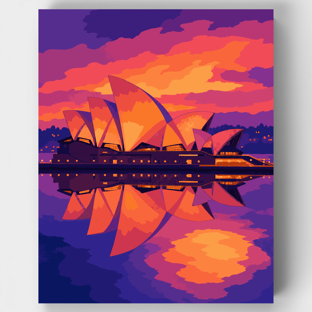 Kit de pintura por números: Atardecer en la Ópera de Sídney — Estándar