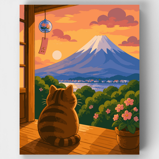 Tabby Watching Fuji - Paint by Numbers Kit