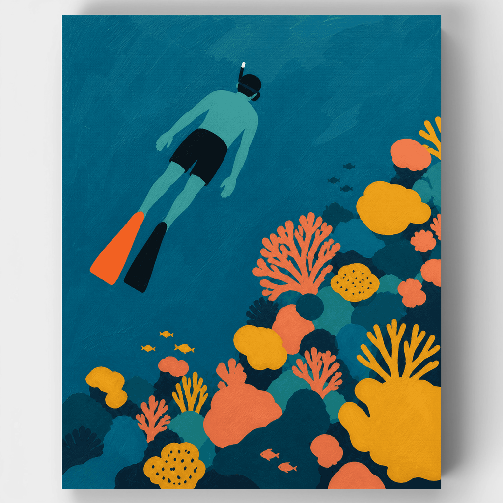 Kit de pintura por números - Snorkeler de aletas mandarina — Estándar