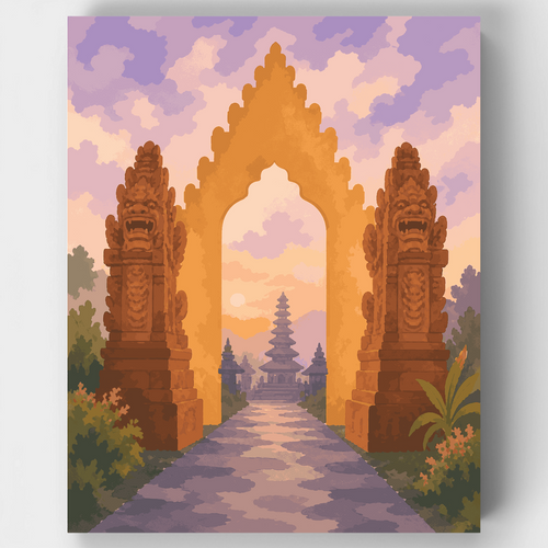 Temple Gate at Dawn - Paint by Numbers Kit