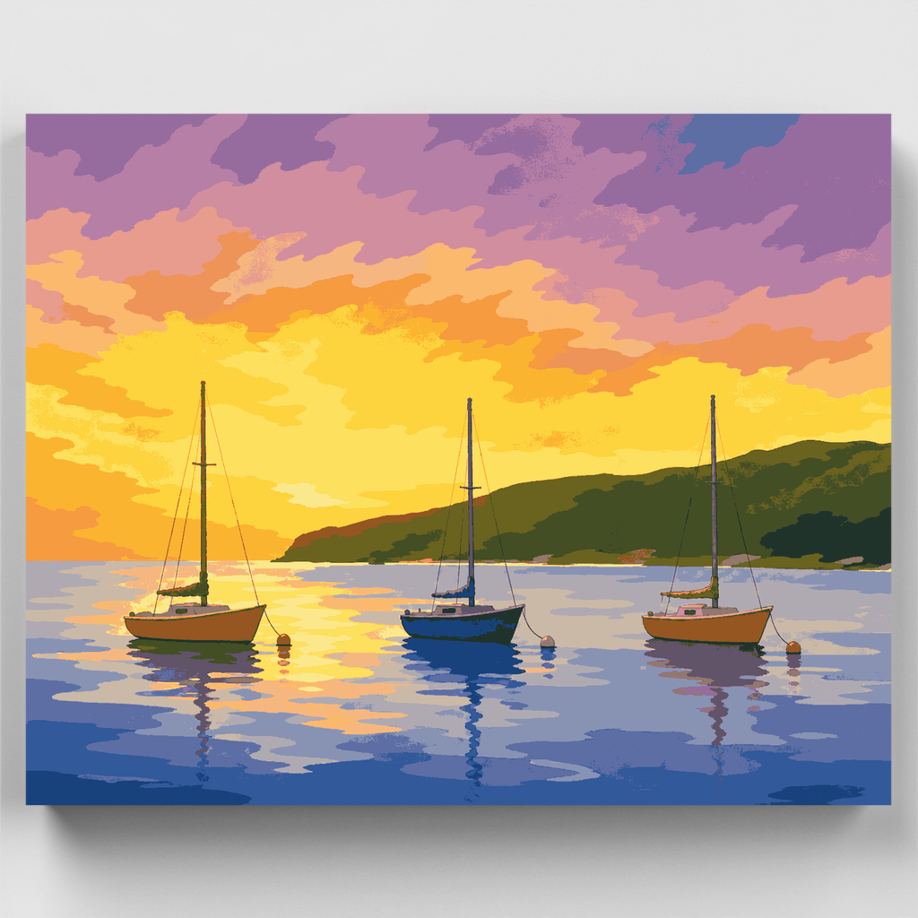 Tres barcos al atardecer - Kit de pintura por números — Estándar