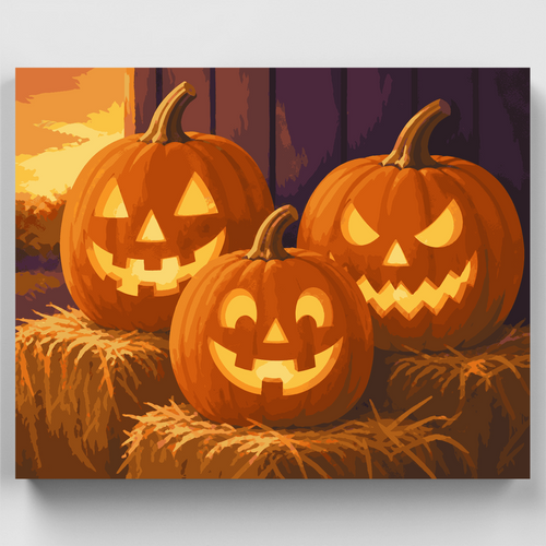 Three Glowing Jack-o'-Lanterns - Paint by Numbers Kit