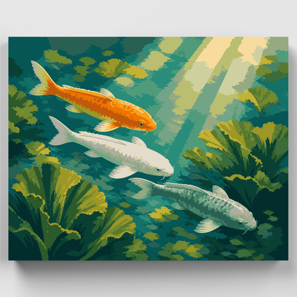 Kit de pintura por números - Tres peces koi en formación — Estándar