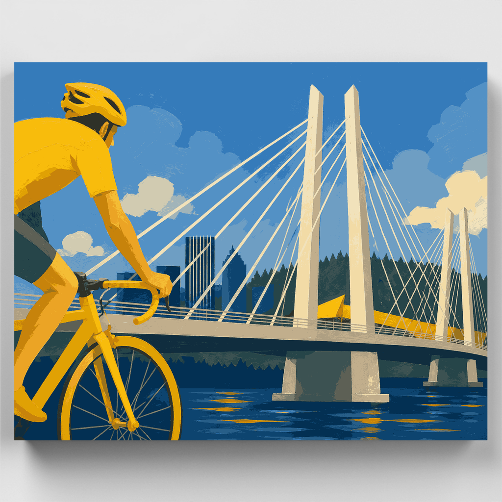 Kit de pintura por números: Ciclista en el puente Tilikum Crossing — Estándar