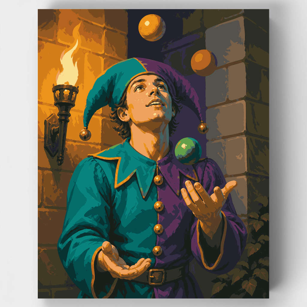 Kit de pintura por números: El lanzamiento del bufón bajo la luz de las antorchas — Estándar