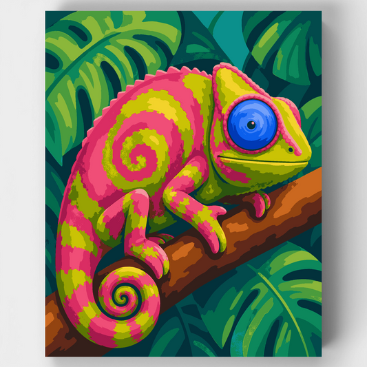Tropical Cartoon Chameleon - Paint by Numbers Kit