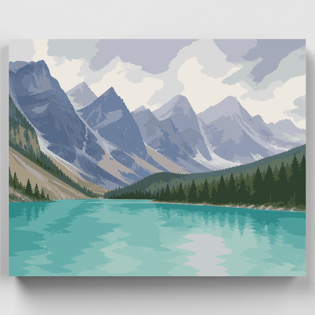 Aguas Turquesas, Picos Grises - Kit de Pintura por Números — Estándar