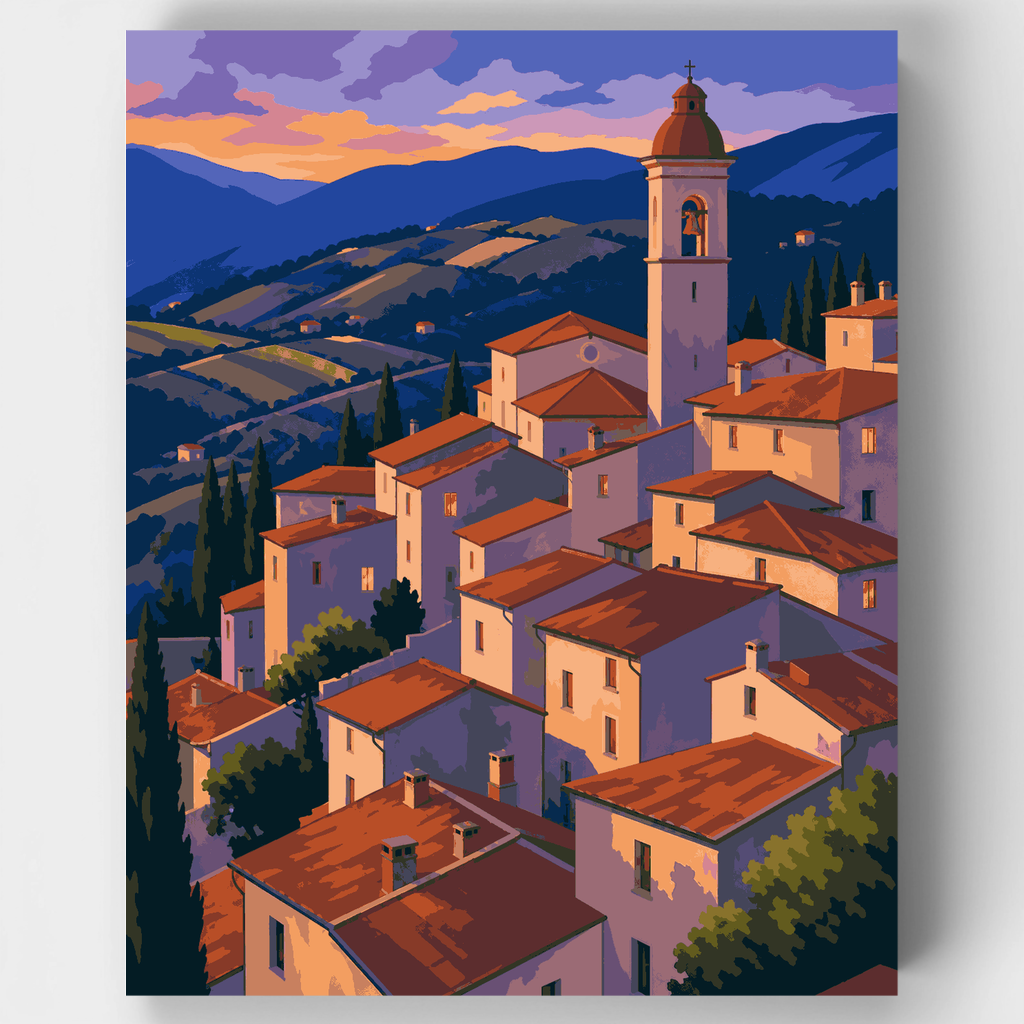 Tuscan Hill Town Dusk - Paint by Numbers Kit