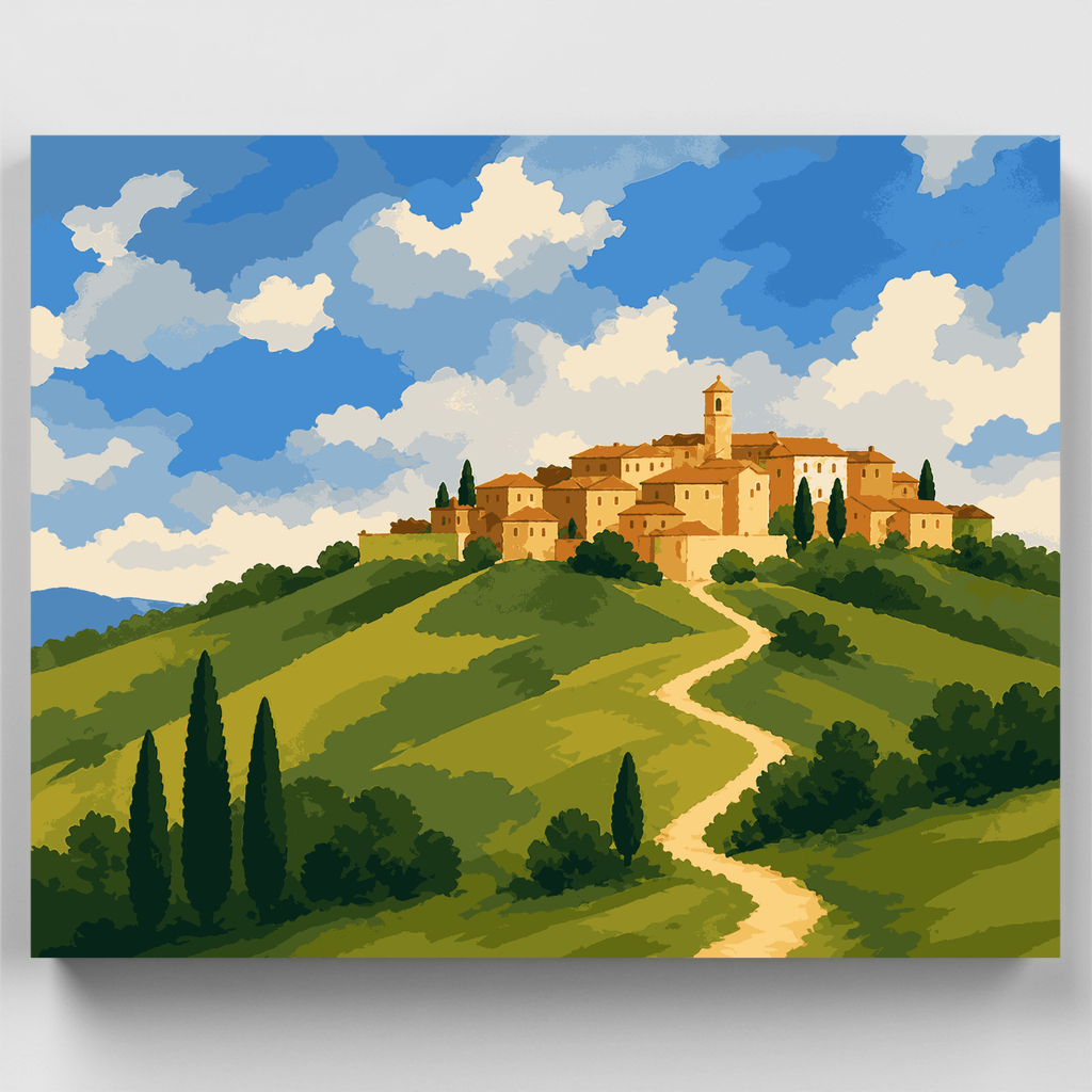 Pueblo en la colina de la Toscana - Kit de pintura por números — Estándar