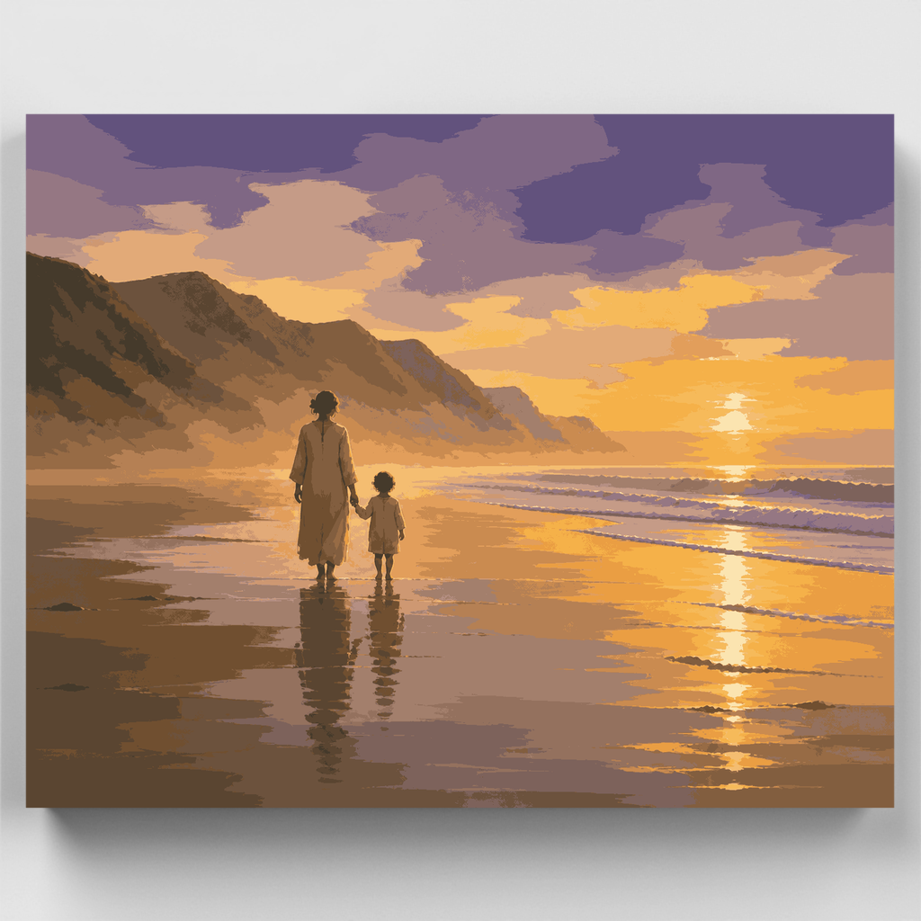 Paseo por la playa al atardecer - Kit de pintura por números — Estándar