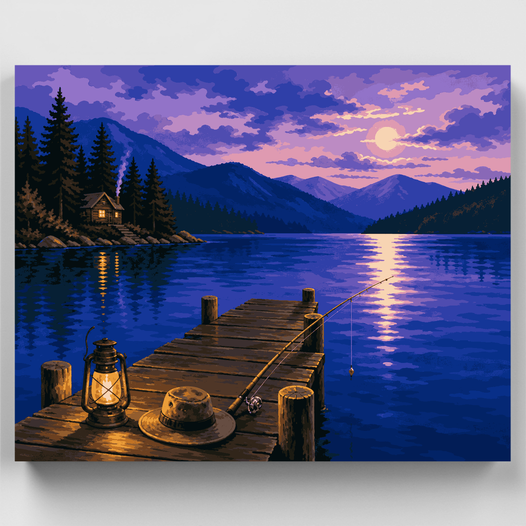 Muelle de pesca al atardecer - Kit de pintura por números — Estándar