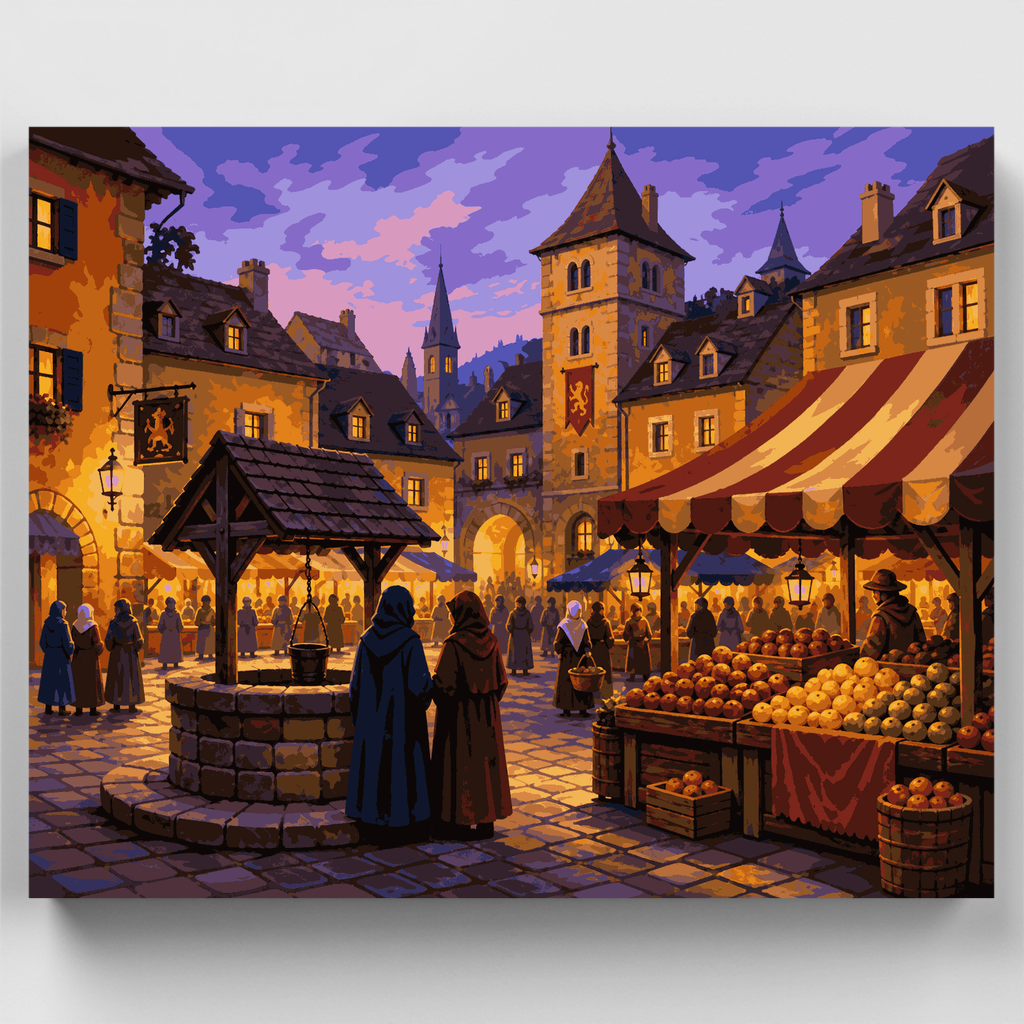 Pozo del mercado al atardecer - Kit de pintura por números — Estándar