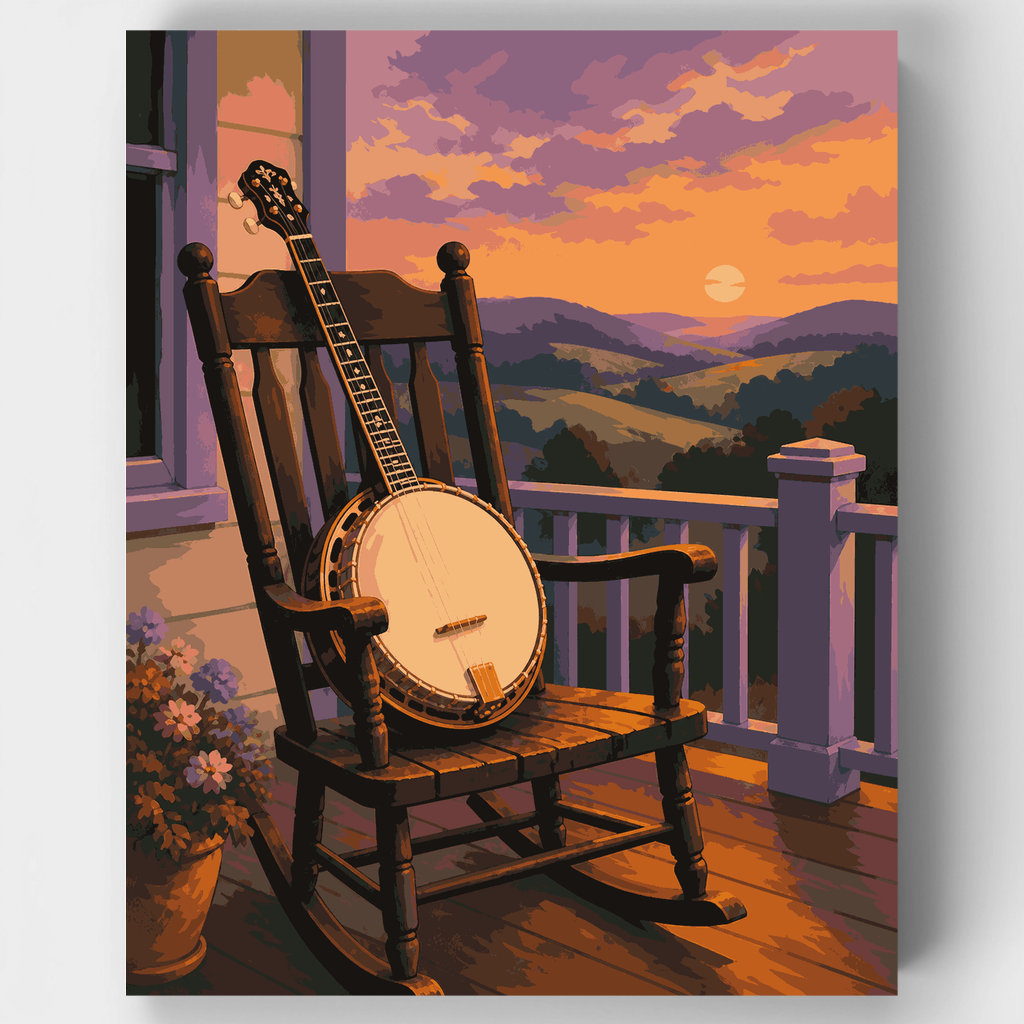 Kit de pintura por números - Banjo en el porche al atardecer — Estándar
