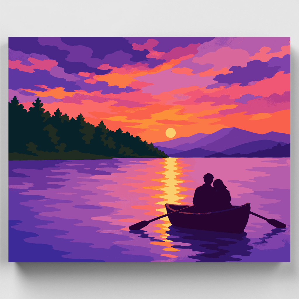 Romance en bote de remos al crepúsculo - Kit de pintura por números — Estándar