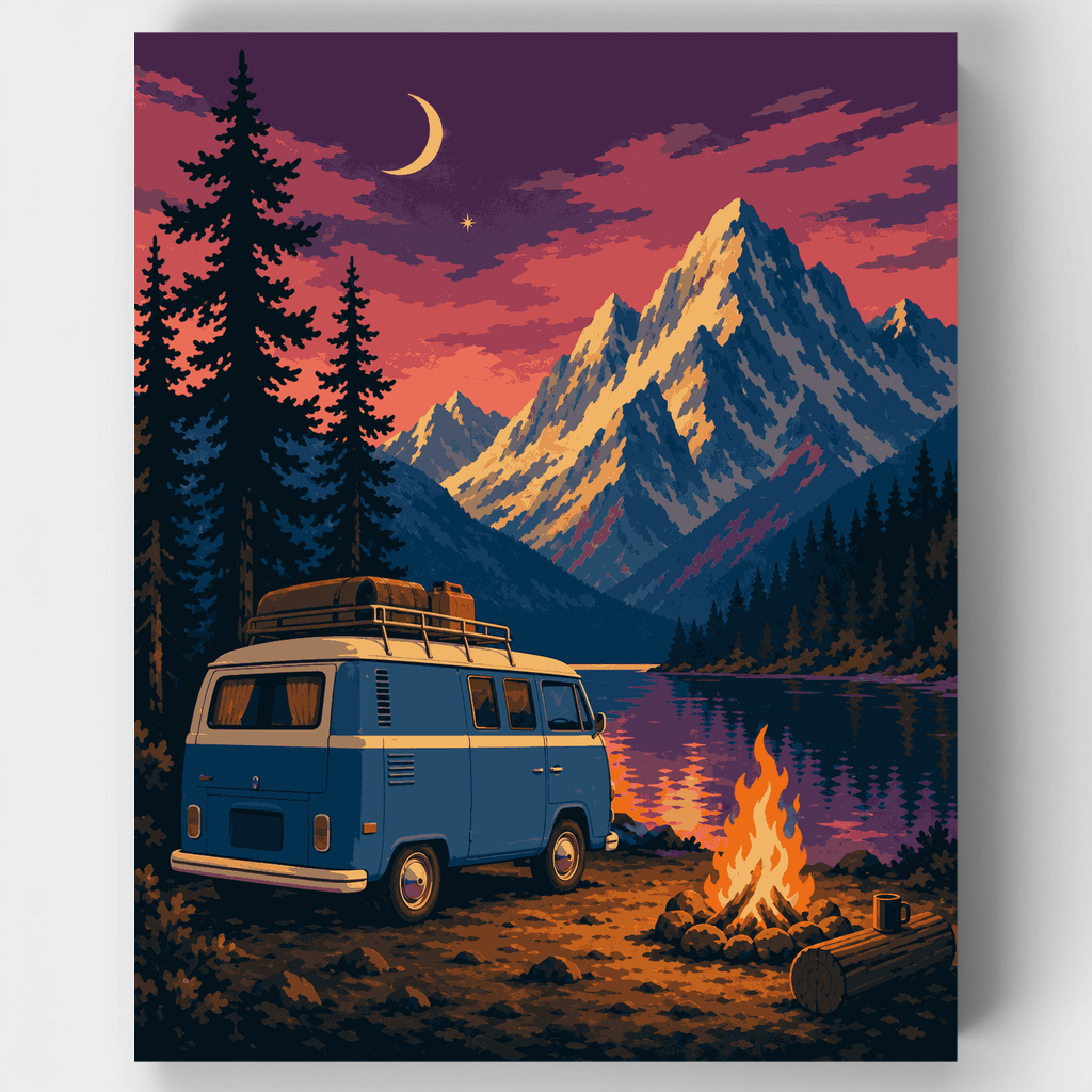 Acampada en furgoneta al atardecer - Kit de pintura por números — Estándar