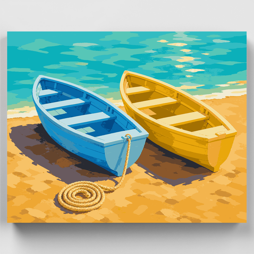 Dos botes de remos en la arena - Kit de pintura por números — Estándar