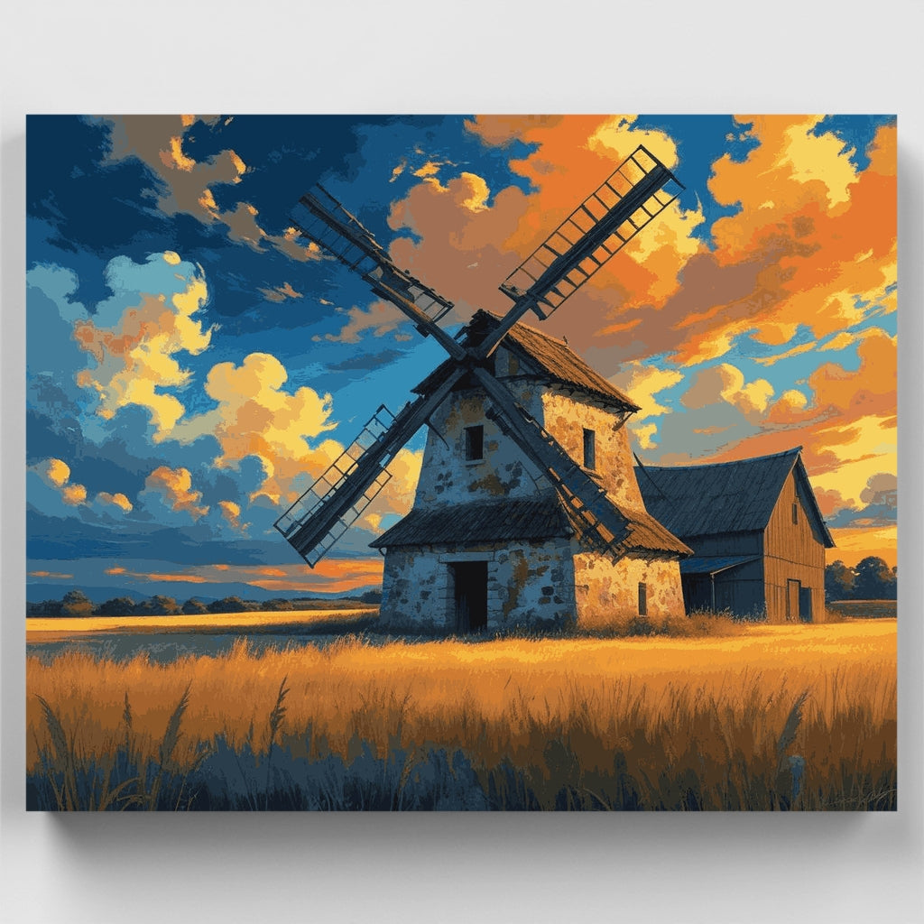 Molino de viento holandés al atardecer - Kit de pintura por números — Estándar