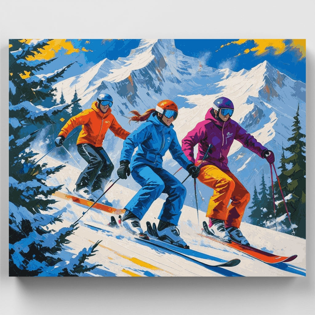 Trío de esquí en la montaña - Kit de pintura por números — Estándar