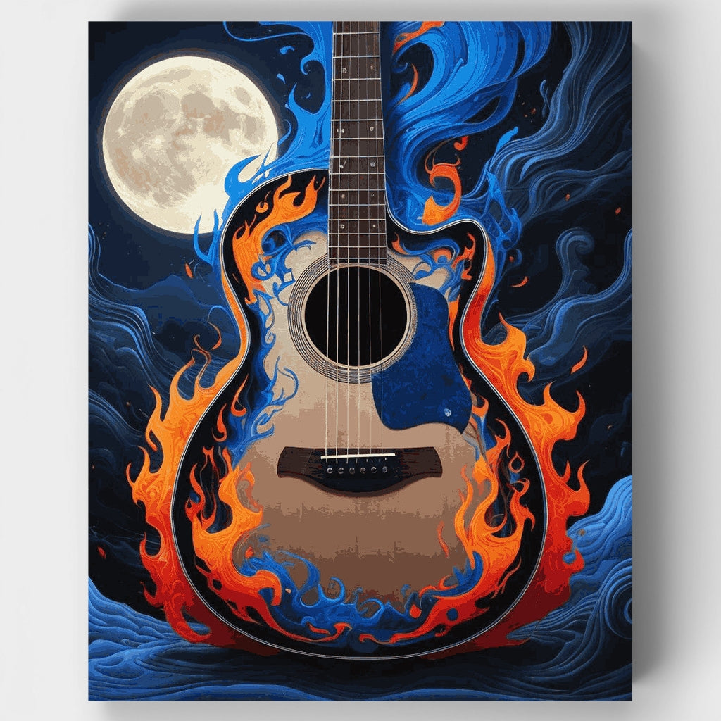 Moonlit Guitar Flames - Paint by Numbers Kit