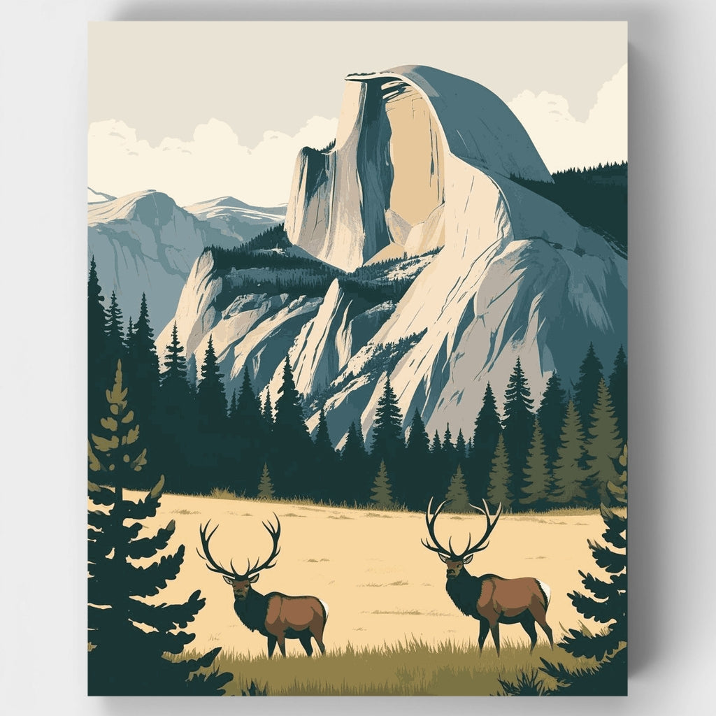 Paisaje de montaña con alce - Kit de pintura por números — Estándar
