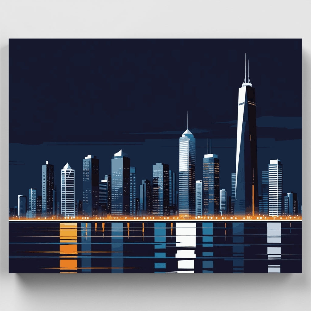 Kit de pintura por números: Reflejo nocturno del horizonte de la ciudad — Estándar