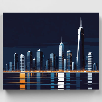 City Skyline Night Reflection - Paint by Numbers Kit