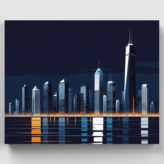 City Skyline Night Reflection - Paint by Numbers Kit