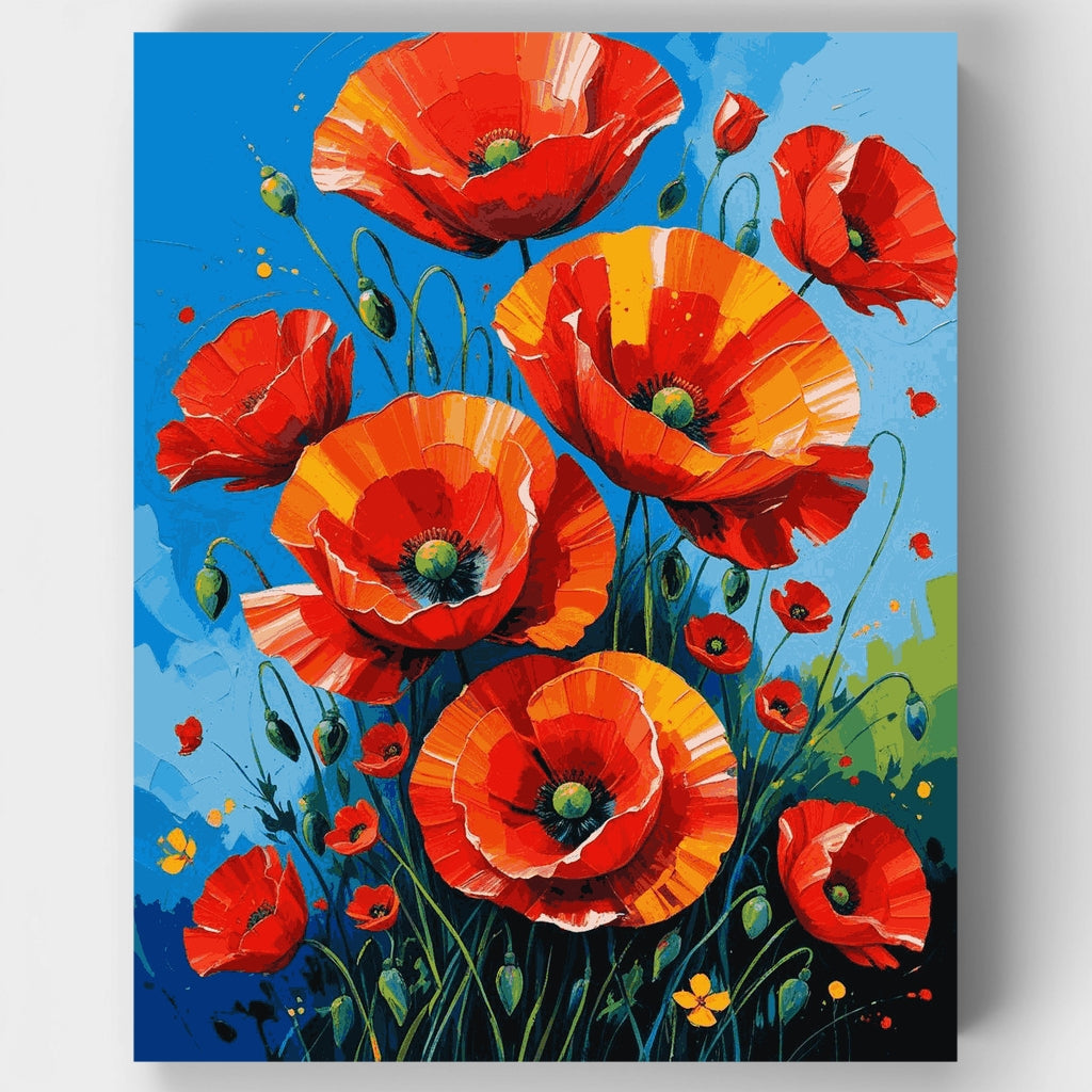 Campo de amapolas rojas vibrantes - Kit de pintura por números — Estándar