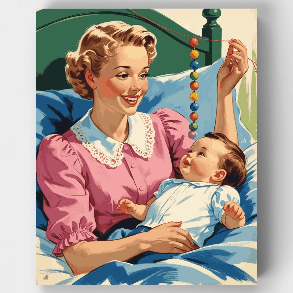Mother and Baby with Colorful Beads - Paint by Numbers Kit