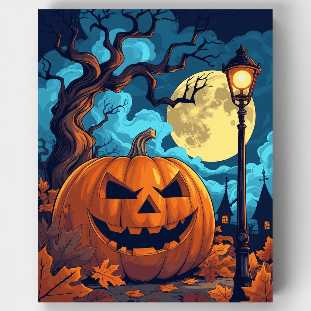 Halloween Jack-o'-Lantern Night Scene - Paint by Numbers Kit