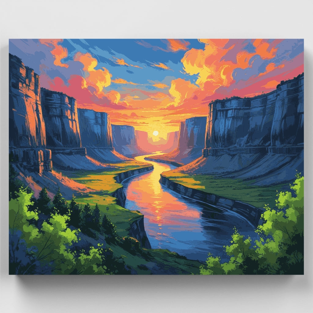 Atardecer en el cañón del río - Kit de pintura por números — Estándar